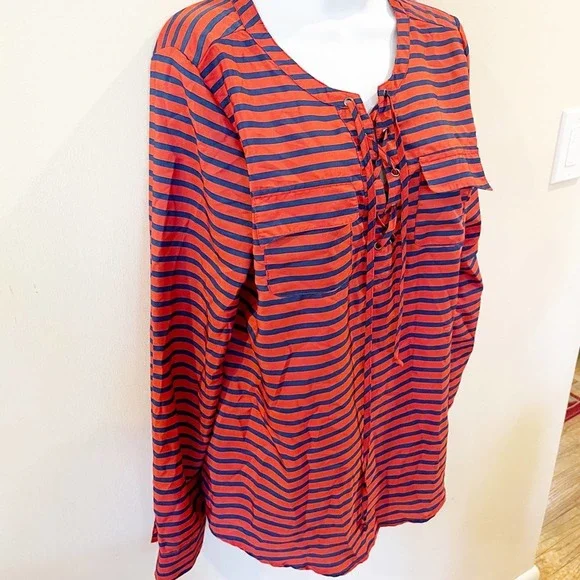 Umgee Tie Front Striped Blouse Orange Size Large - Picture 4 of 11